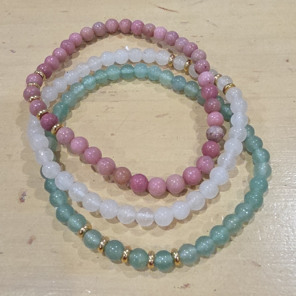 Tocara  Beaded Bracelet Set - Pink, White, Green